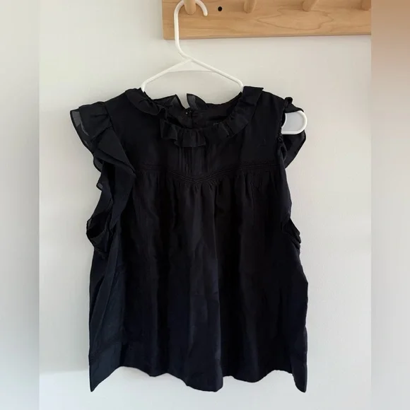 J.CREW Flutter-sleeve top in cotton-silk voile in Black Large - Picture 2 of 7